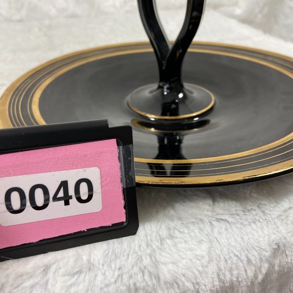 Antique Art Deco Center Handle Server Plate Black Depression Glass TidBit Platte - Picture 10 of 10